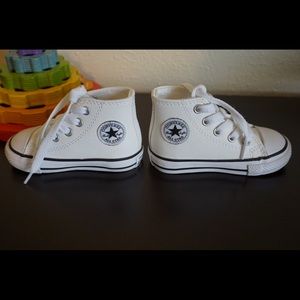 White toddler high top leather converse